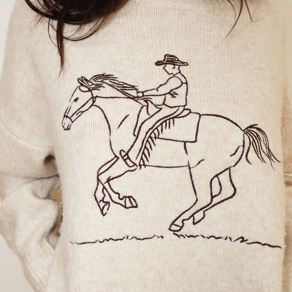 Bailey Rose Rodeo Embroidery Sweater Oatmeal S